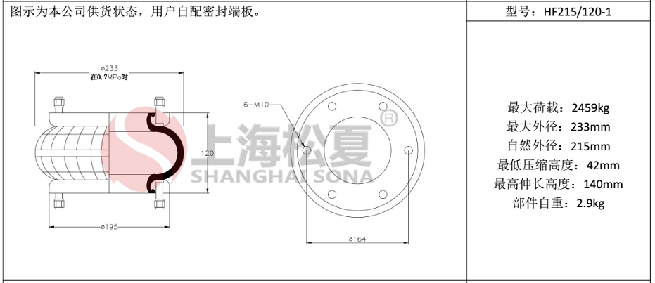 HF215/120-1法蘭式橡膠空氣彈簧，糾偏氣囊